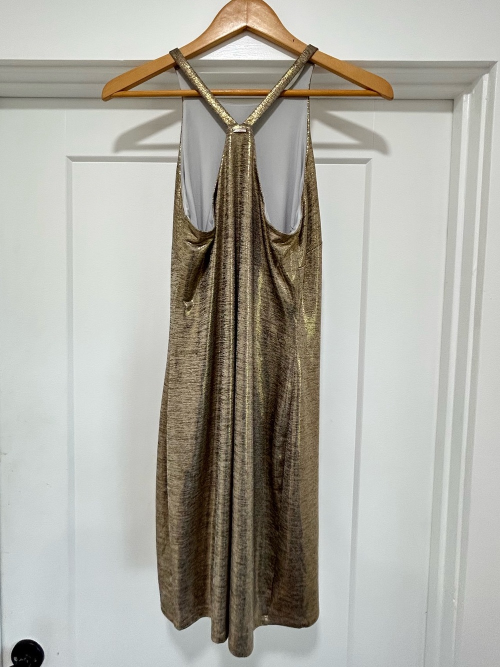 White House Black Market Metallic Gold Halter Dress - Picture 5 of 11